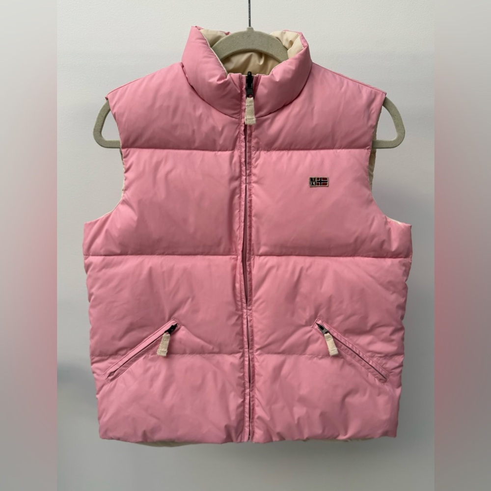 Napapijri Reversible Puffer Vest in Pink &‎ Cream, Kids Size 12